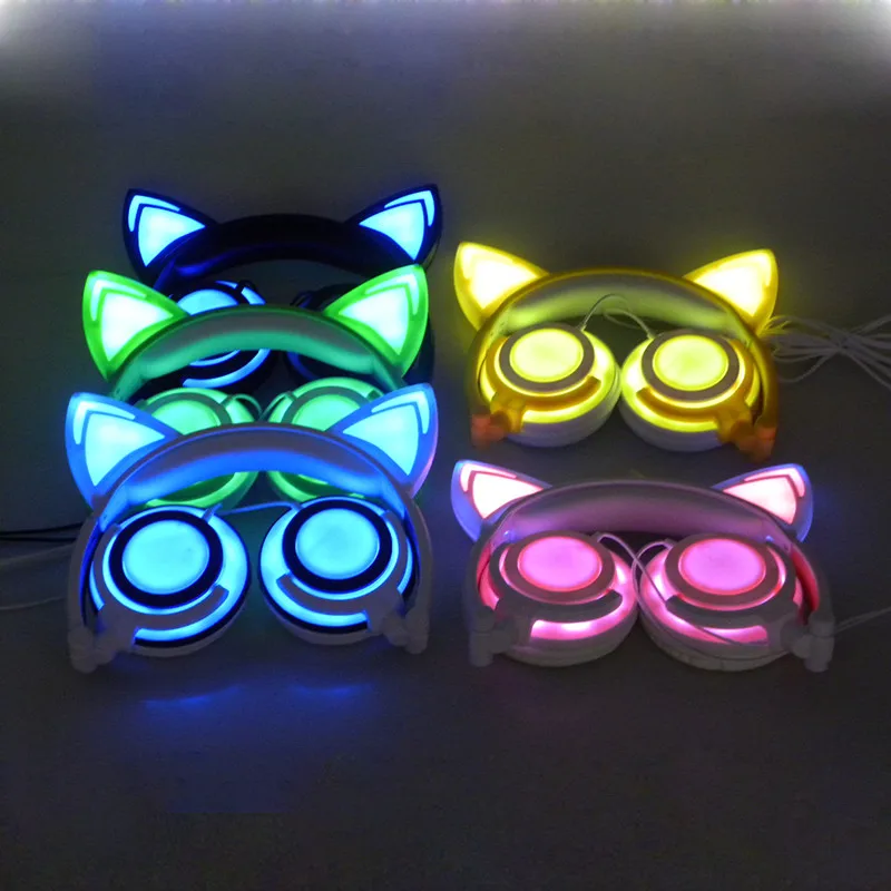 Складные мигающие кошачьи наушники ihens5 Светящиеся светодиодный светильник игровая гарнитура наушники для ПК компьютер телефоны подарок для девочек Дети