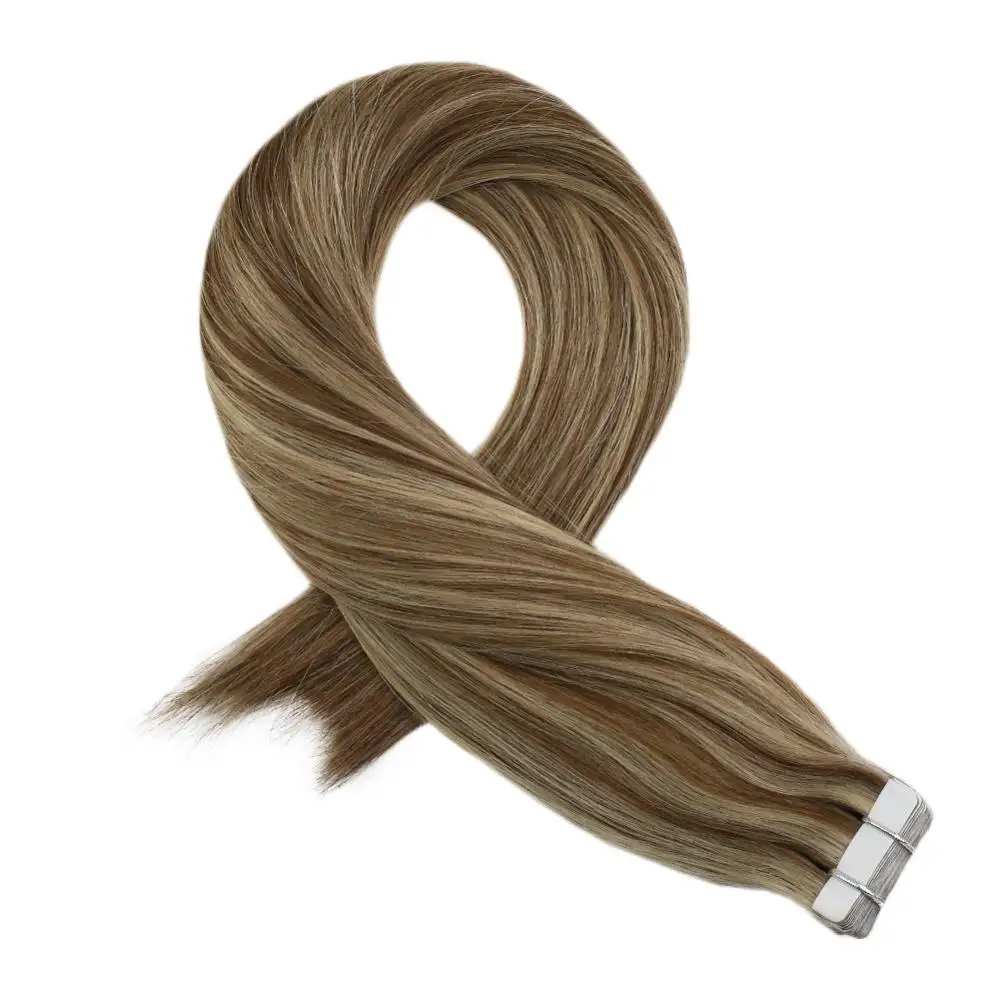 

Moresoo Tape In Hair Extensions 100% Real Remy Human Hair Highlight Color P9A/24 Glue On Hair Extensions 2.5g/pcs 25g-100g
