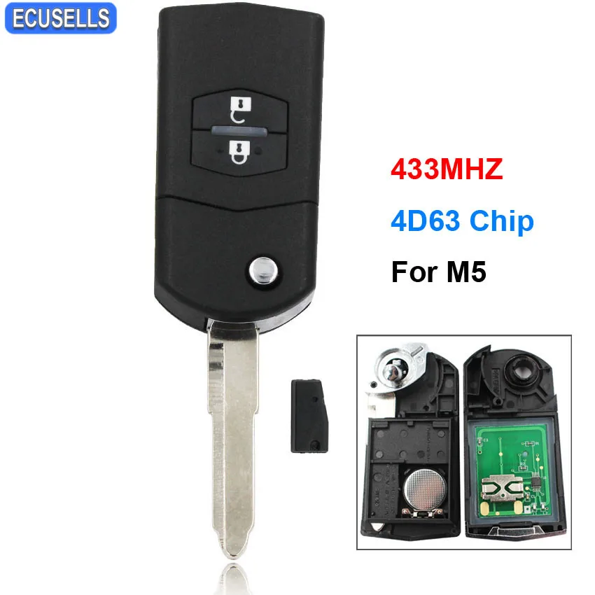 

2 Button Folding Smart Key Fob Flip Remote Car Key Keyless Entry 433MHZ with 4D63 Chip For Mazda M5 5 with Uncut Blade