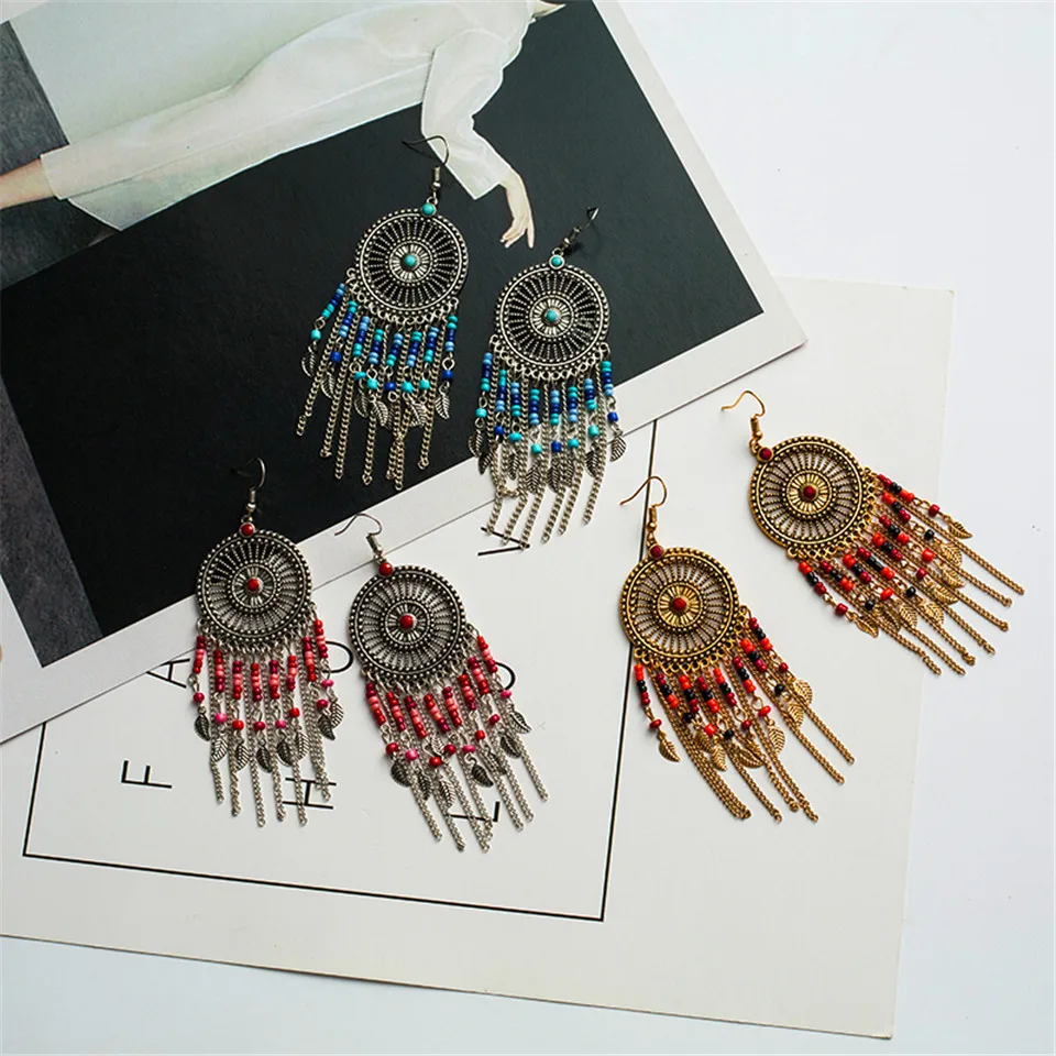 New-bohemian-colorful-acrylic-beads-tassel-earrings-jewelry-2018-Bohemian-big-round-circle-dream-catcher-leaf (1)