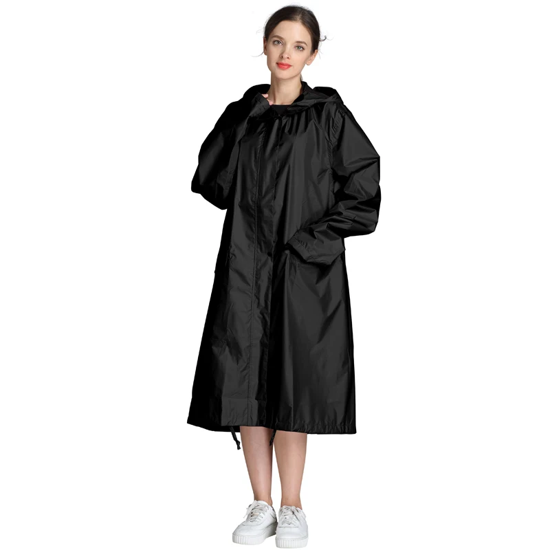 Freesmily женский длинный толстый дождевик стильный водонепроницаемый дождевик пончо накидка с капюшоном рукава и карман - Цвет: black