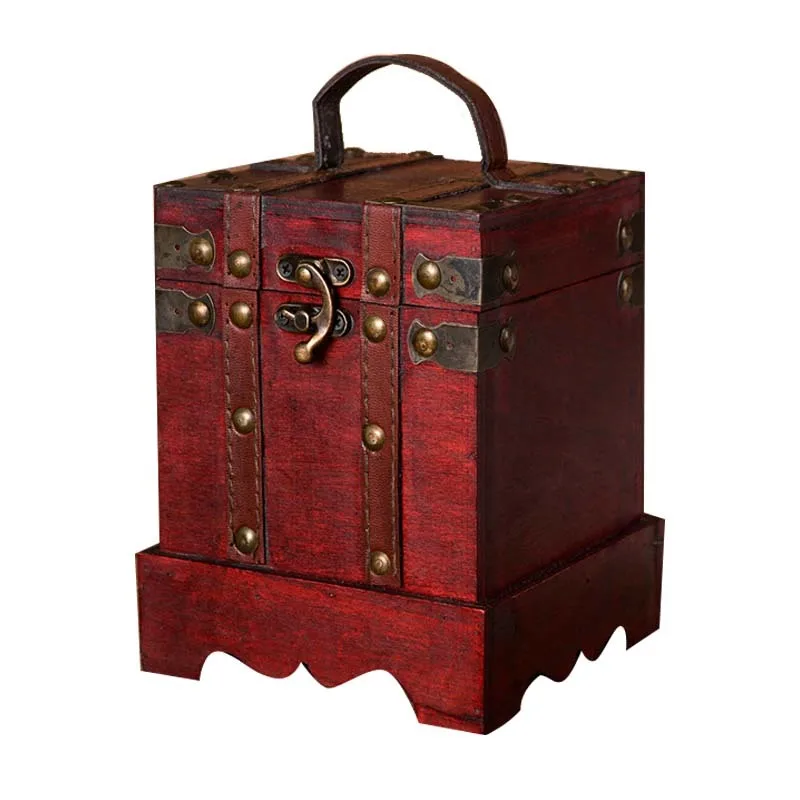 

Tea Storage Box Handmade Decorative Wooden Jewelry Container Antique Treasure Chest Case Storage Organizer for Home Decoration