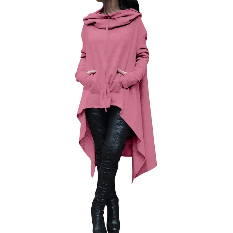 Autumn and winter street hipsters solid color long multi-color super large size set of loose hooded women