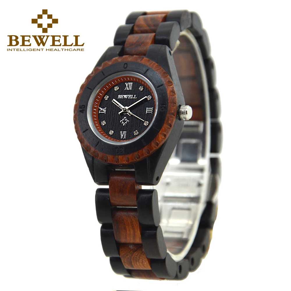 

BEWELL 2017 new watch women Wood Watch Women Rhinestone Small Dial Quartz Watches Relogio Feminino men watch 128AL