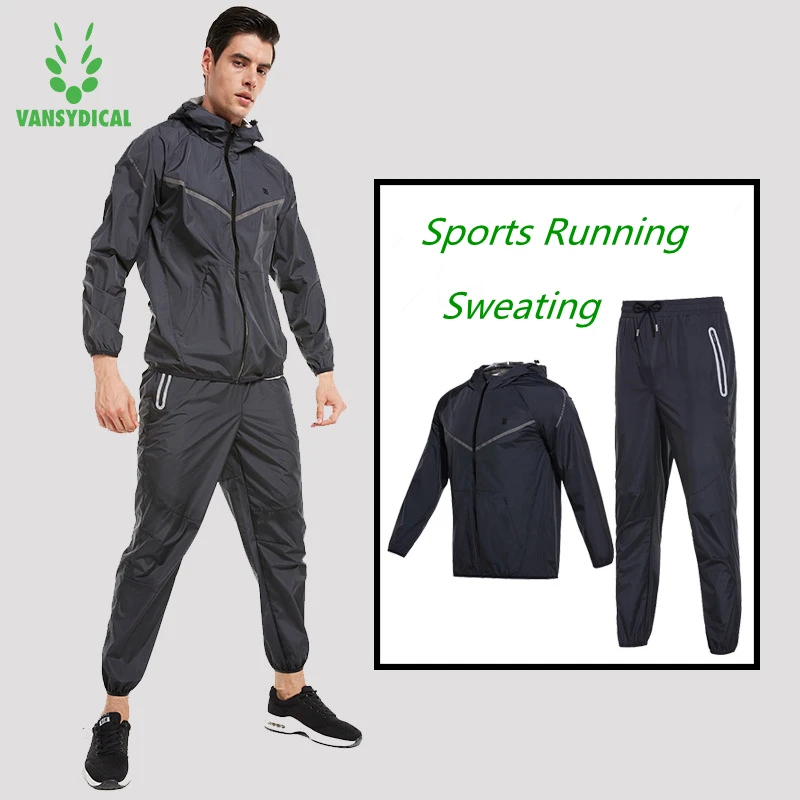 

Vansydical Quick Sweating Sports Suits Men's Gym Clothes Running Jacket Pants Set Lose Weight Slimming Workout Jogging Suits