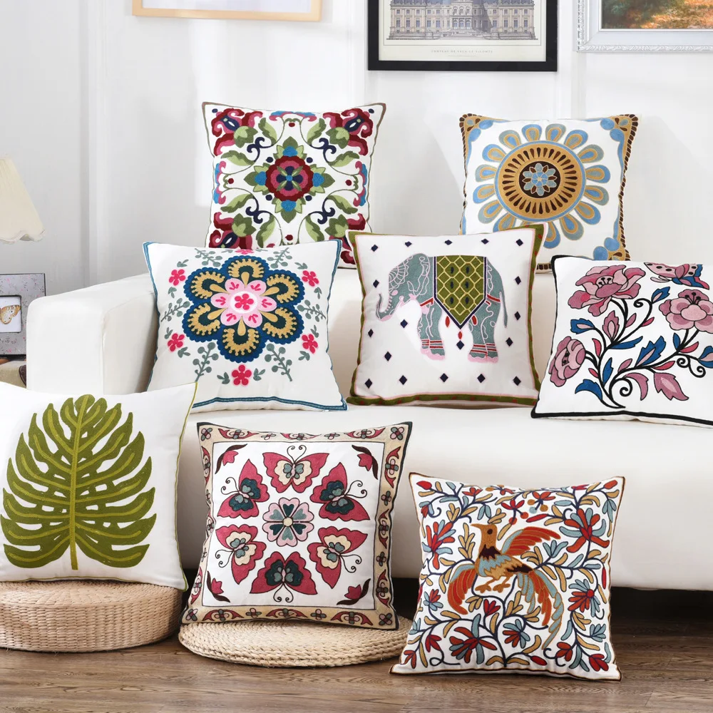 

Embroidery National Style Cushion Covers Elephant Ethnic Pillowcases Flowers Totems Pillow Covers Car Chair Home Decor 45*45cm