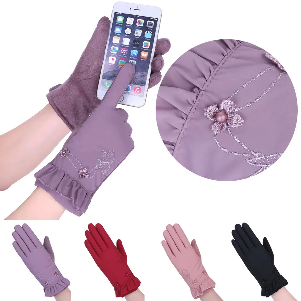 

Womens Windproof Gloves Winter Outdoor Sport Ski Gloves Solid color printing temperament guantes pantalla tactil mitten