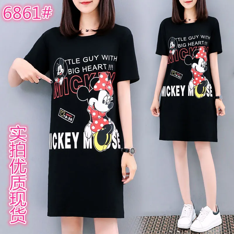 

Europe Station 2019 Spring/Summer new print loose skinny cartoon Mickey mouse Short sleeve T-shirt big size