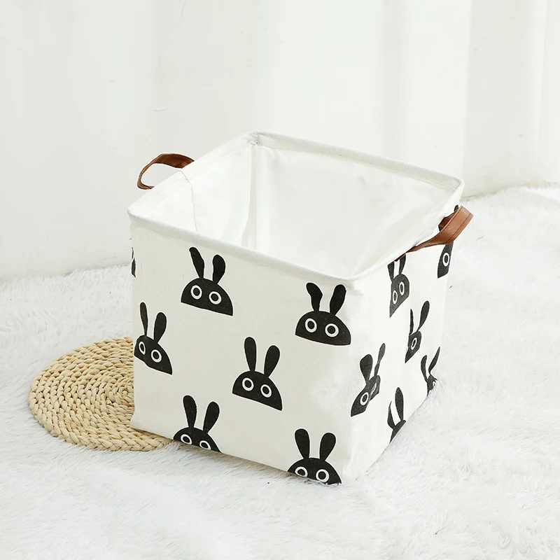

HONGRUI Foldable Laundry Basket Storage Bin Organizer 32*32*32CM Cotton & Linen Storage box Two Handles (Rabbit Pattern)