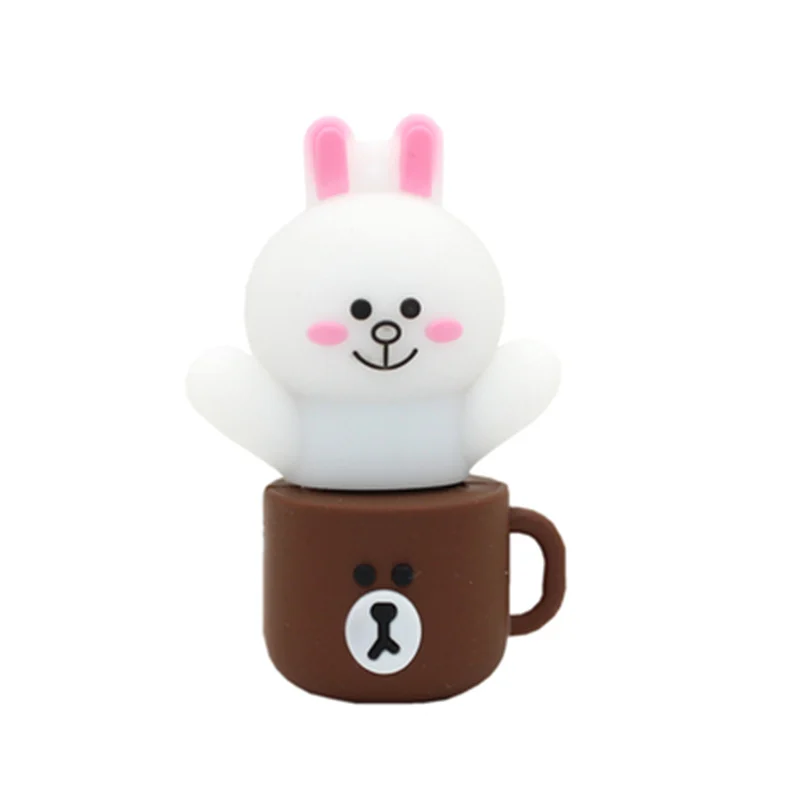

Wholesale Cute Cartoon Usb Flash Drive 32GB Pendrive Mug Brown Bear Sally Rabbit Chicken Pen Drive 64GB 128GB U Disk Thumbdrives