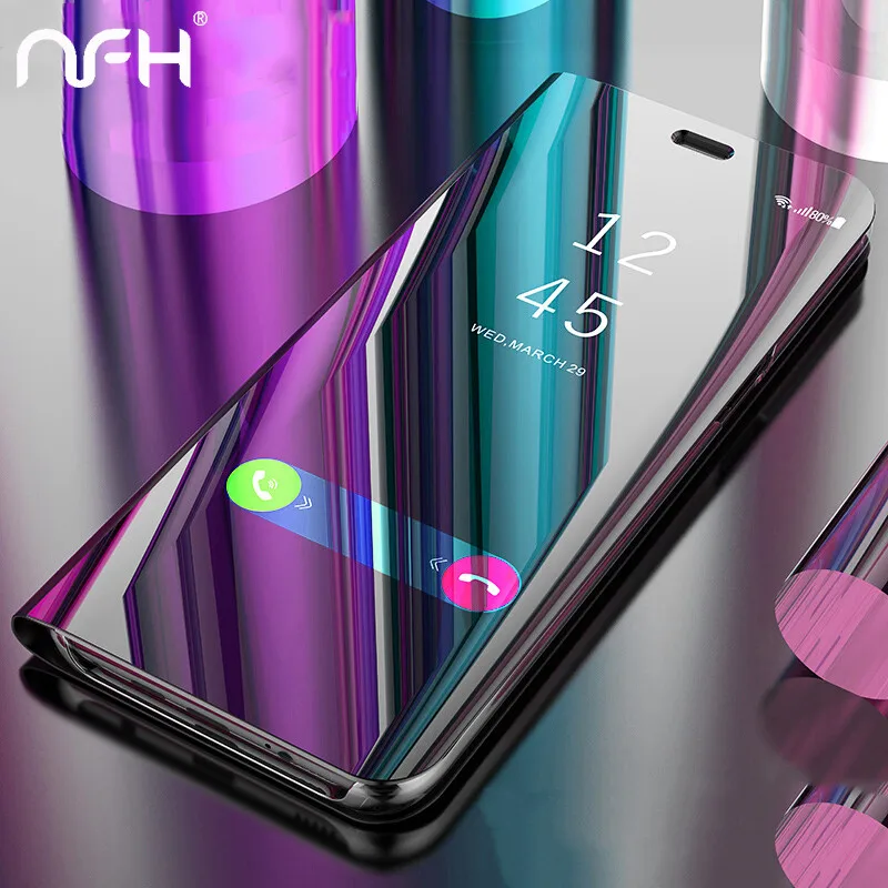 

Clear View Mirror Flip PC Phone Case for Huawei P20 lite P10 P Smart On Honor 7A Pro 7C 8 X 9 10 lite Y6 Y7 Y9 Y5 2018 Cover