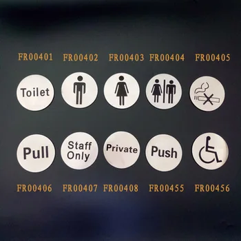 

1x Door Plate Public Area Sign Plate Indicator Stainless Steel Dia. 7.5cm Toliet Pull Push Man Disable No cigarette Private
