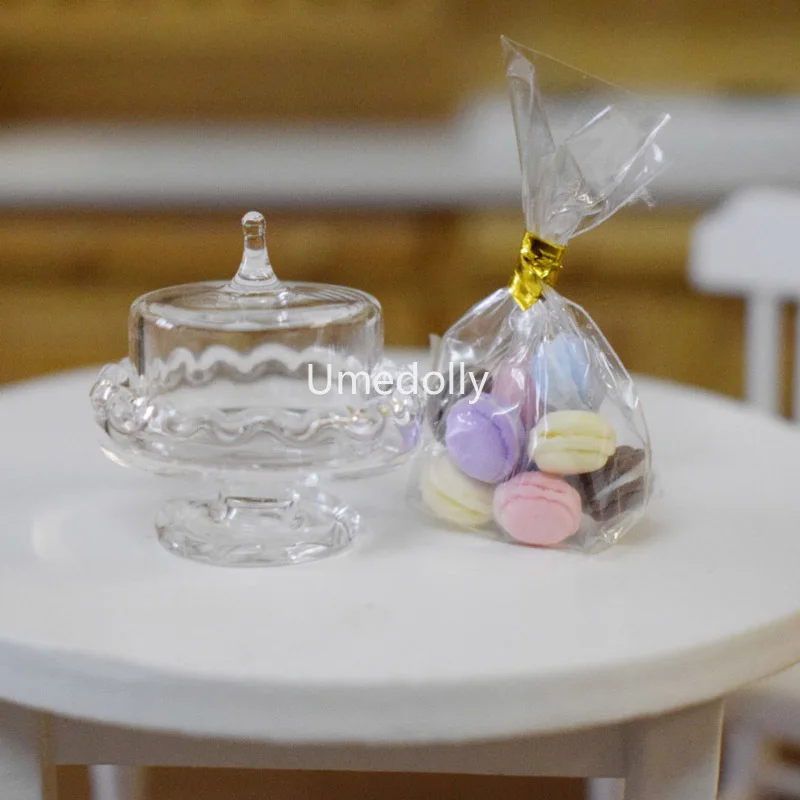 

1/12 Cute Mini Pretend Play Macaron with Glass Dish Dollhouse Miniture Doll Food Kitchen Accessories Toy
