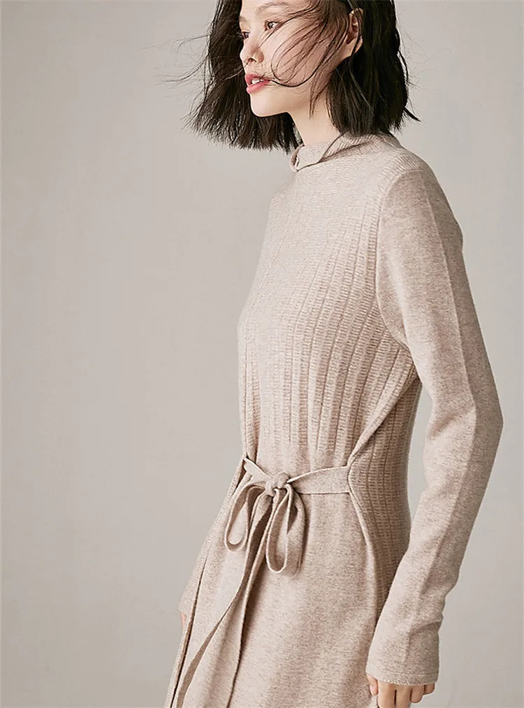 Ручная работа, чистый шерстяной плотный вязаный женский модный кружевной свитер с высоким воротом, тонкий длинный пуловер, однотонный M-L
