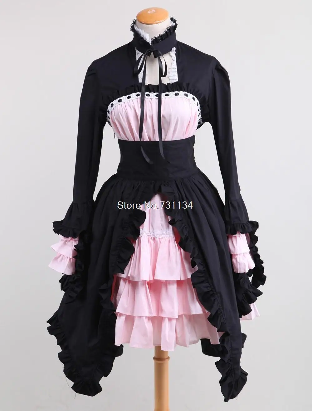 

Black And Pink Cotton Gothic Lolita Dress/Black And Pink Cosplay Maid Lolita Dress For Ladies