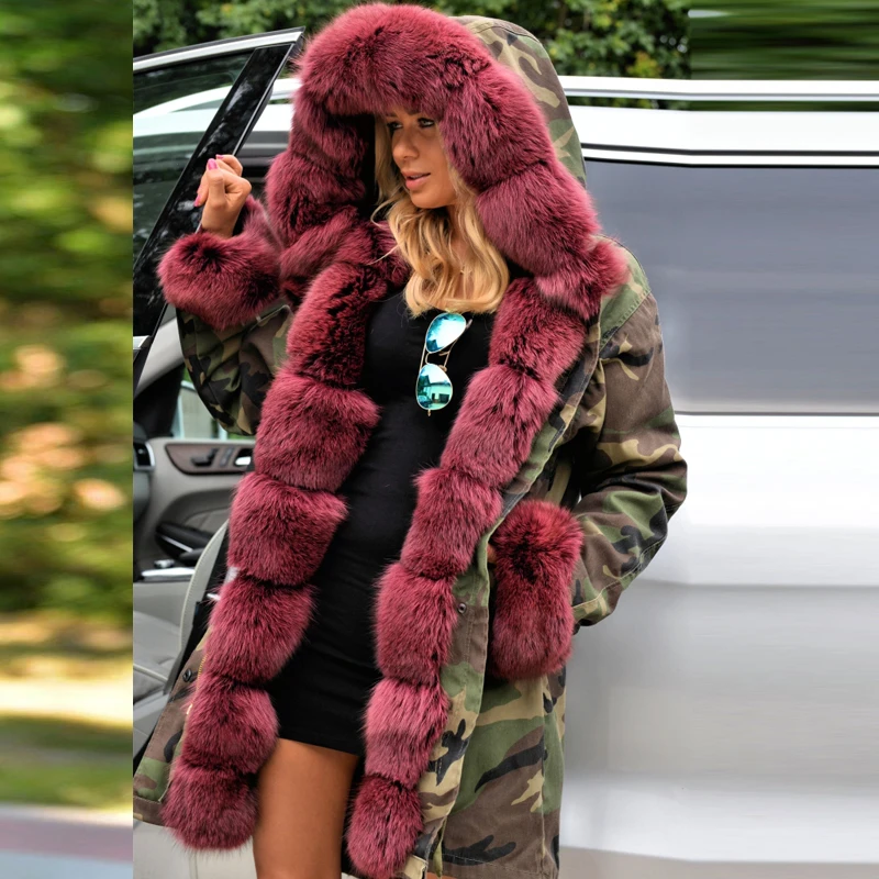 Buy saga fur parka genuine fox fur coat natural real