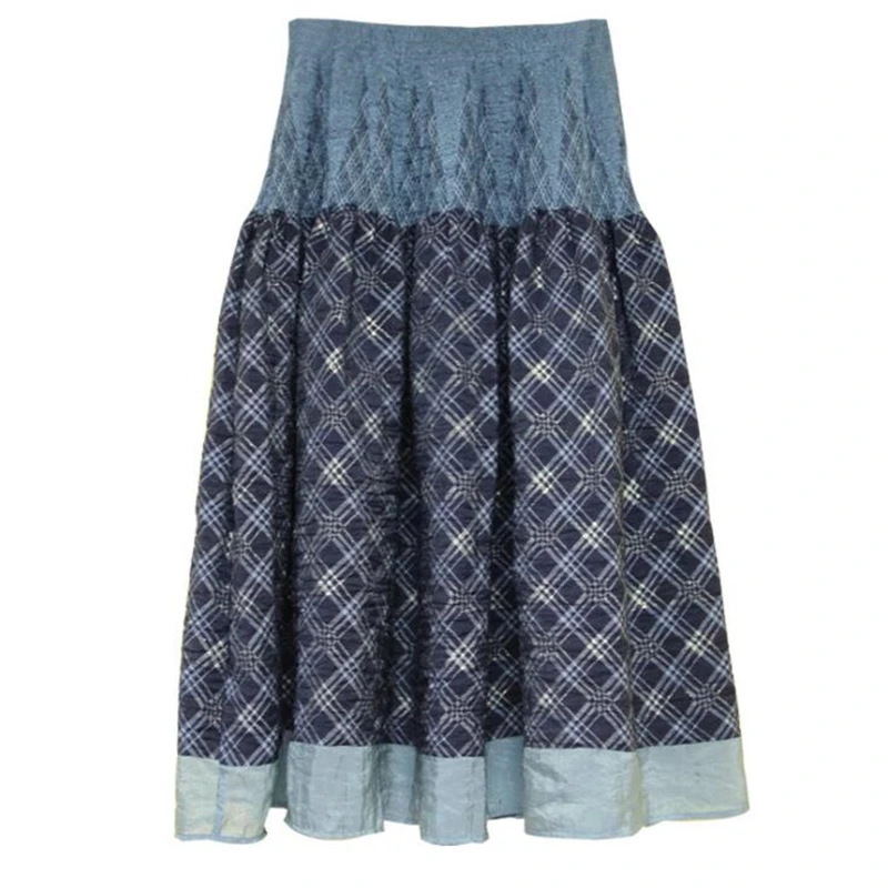 Blue Costura Señoras Cintura Impresas Elástica Faldas Maxi Retro Moda Larga Plisado Mujeres Midi Vintage Navy Falda Impresión Boho Plaid n0qSnZwfU