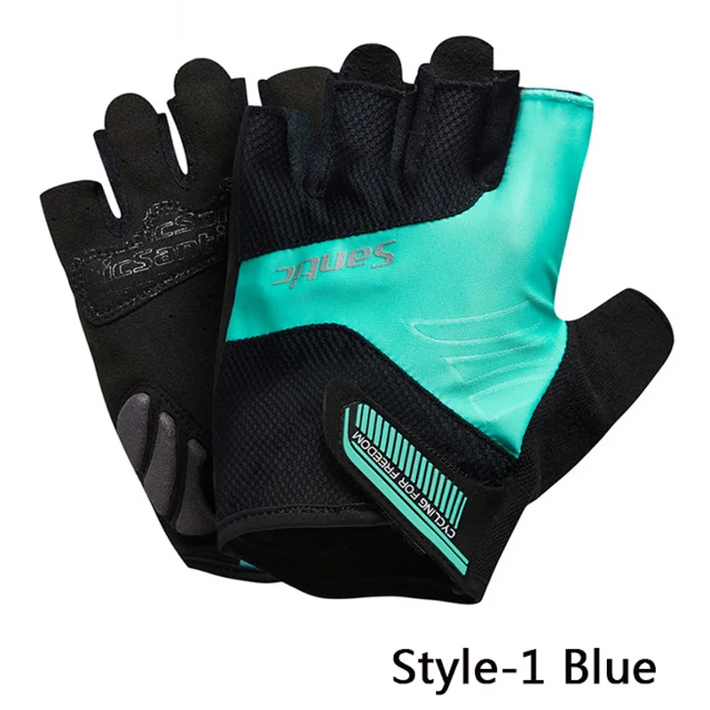 SANTIC мужские и женские профессиональные перчатки для велоспорта, перчатки для шоссейного велосипеда, дышащие противоскользящие перчатки для горного велосипеда, противоударные - Цвет: Blue-Style 1