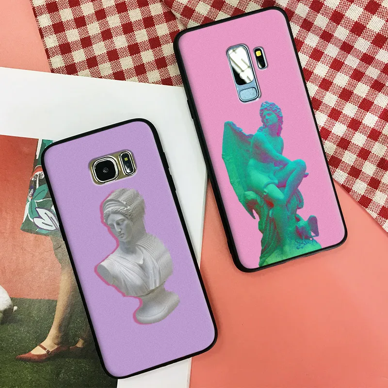 

Aesthetic statue vaporwave Pastel coque Soft Silicone Phone Case Shell Cover For Samsung S7 Edge S8 S9 Plus Note 8 9