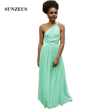 

Green Bridesmaid Dresses Long One Shoulder Pleats African Wedding Party Dress Cheap Prom Gowns vestido de festa longo SBD173