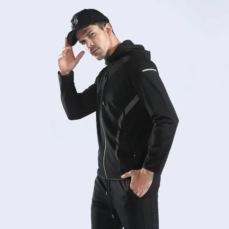 Мужская куртка для бега с капюшоном, длинный рукав, фитнес, тренировки, спорт, Спортивная футболка Спортзал Бодибилдинг, спортивная одежда