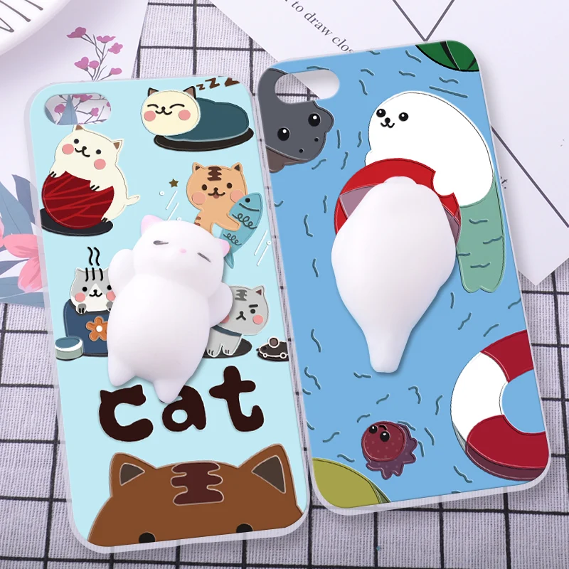 

Silicone Phone Case For iphone 8 / 8 plus i8 plus Phone shell Relax Cat 3D Squishy Pinch Cover For iPhone X