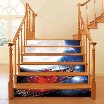 

6pcs/set Christmas Santa Tile Stair Decor Stickers 18*100cm Stairs Stickers Waterproof Removable Floor Wall Sticker Home Decor