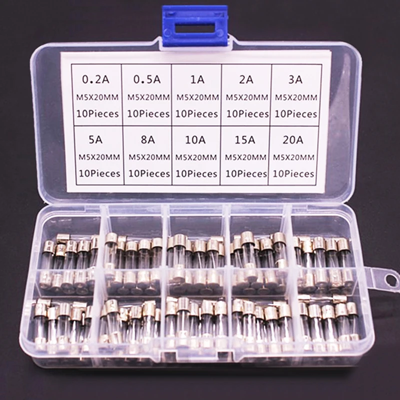 100pcs-lot-Set-Kit-5x20mm-Fuse-Assorted-Kits-DIY-Quick-Blow-Glass-Tube