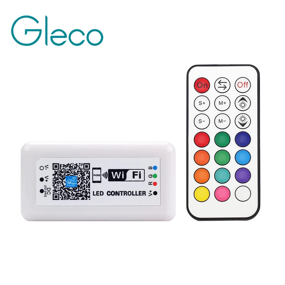 

DC12-24V LED WIFI RGB Controller by Smartphone ios Android 21Key RF Remote Wireless Control For 5050 RGB LED Strip Light
