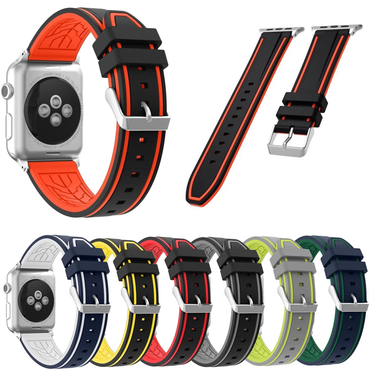 Двойной Цвет Мягкая силиконовая лента для Apple Watch Series 4 3 2 1 ремешок 42 мм 38 мм браслеты для iWatch 44 мм 40 мм браслет
