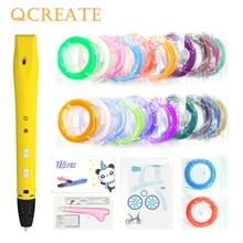 QCREATE QW01-14S 3D печать Ручка низкотемпературная 3D Ручка с 100 м 200 м 20 цветов 1,75 мм PCL нити 3D чертежная ручка для детей