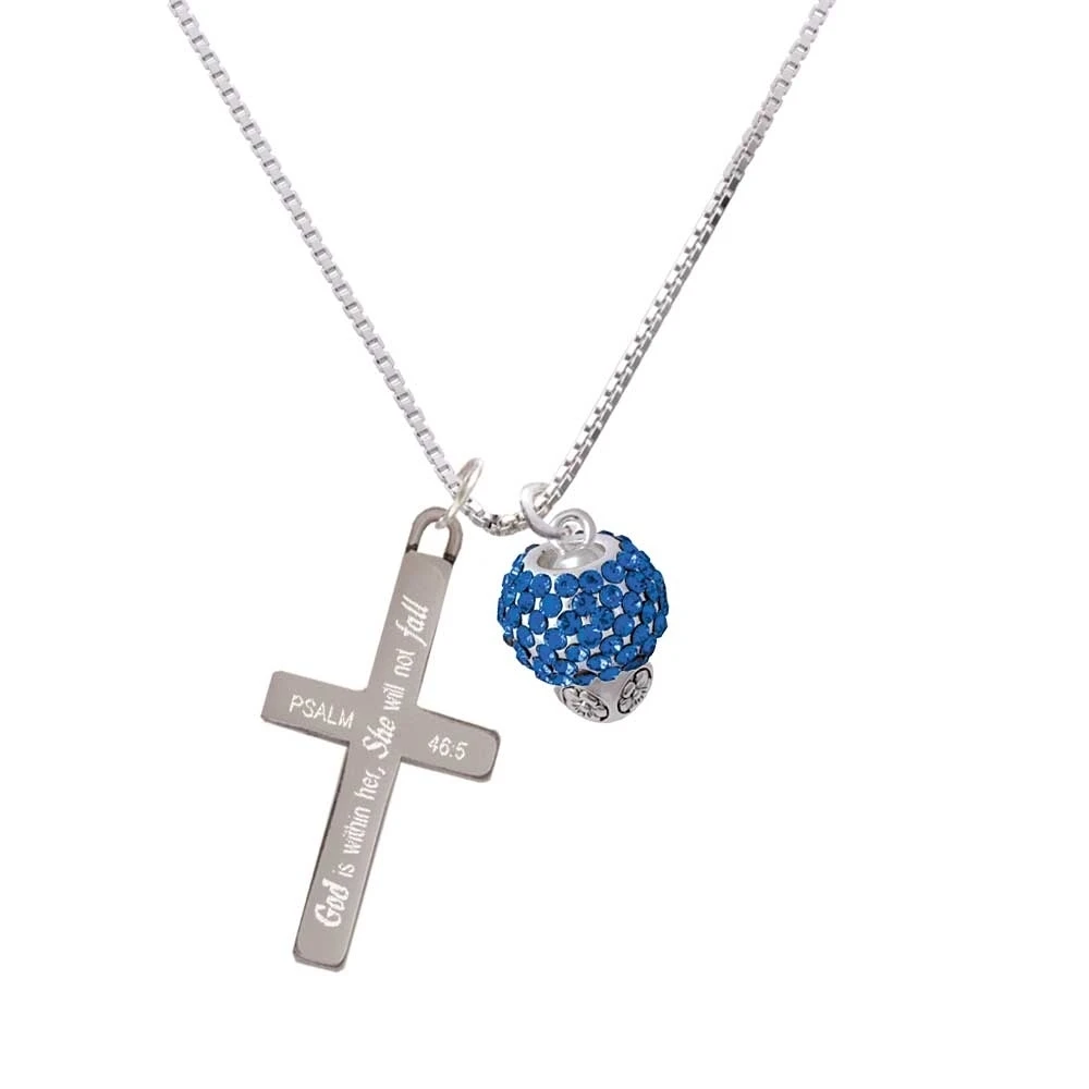 Blue Crystal Sparkle Spinner - She will not Fall - Cross Necklace