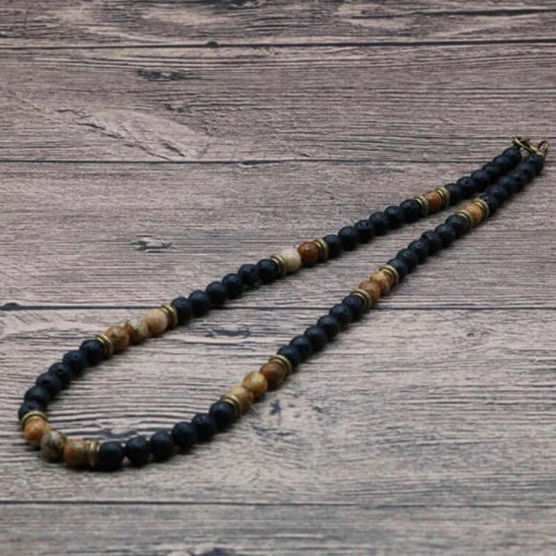 Noter ожерелье чакры Мужчины Мальчики 6 мм натуральное ожерелье из вулканического камня племенное духовное ожерелье подарок бойфренду Мужские аксессуары Joyas