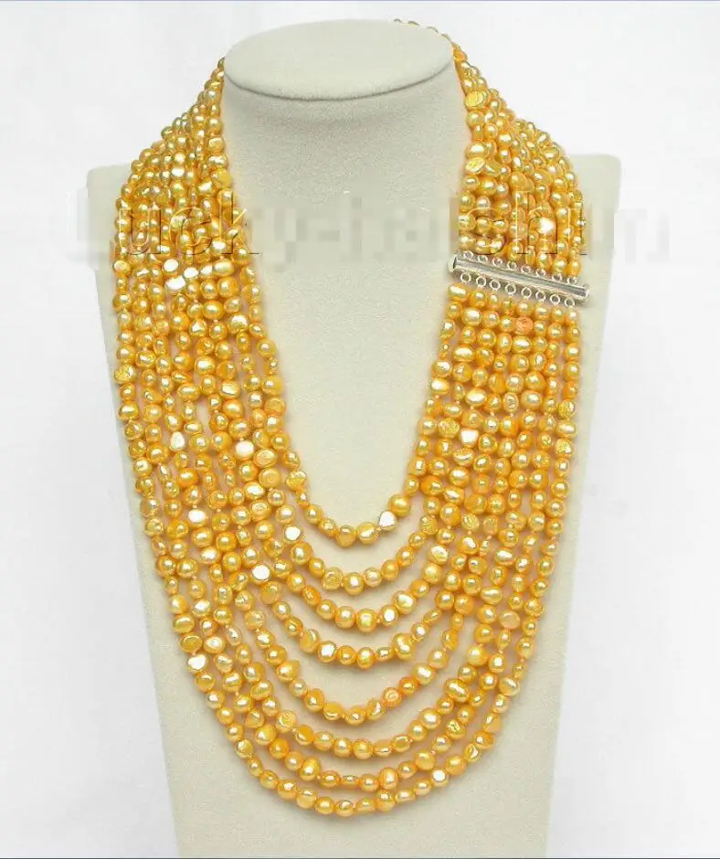 

FREE SHIPPING>>>@@ > Hot sale new Style >>>>>17"-24" 8row baroque golden yellow pearls necklace 925 silver clasp j8753