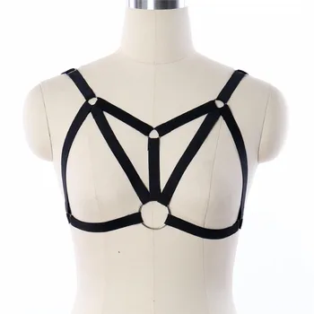 

Sexy Body Harness Lingerie Black Elastic Polyester Harness Strap Goth Fetish Bondage Lingerie Women Harajuku Body Cage Bralette