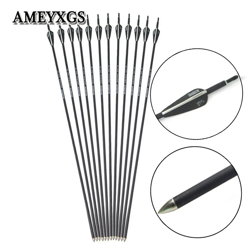 

6/12pcs Archery 700 Spine Carbon Arrow 31inch Mix Carbon Shaft Hunting Compound Bow Recurve Bow Shooting Archery Accessories