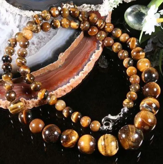 

6-14MM GENUINE TIGER EYE GEMS STONE ROUND BEADS NECKLACE 18"AAA+RA