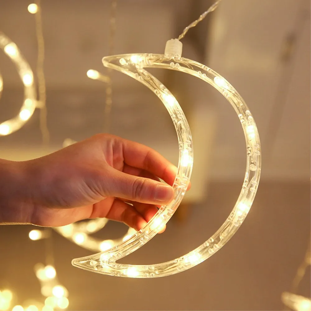 3.5M Romantic Holiday Lights Star Moon Led Curtain String Light Warm EU220V Xmas Christmas Garland Light For Wedding Party Decor 3.5M Romantic Holiday Lights Star Moon Led Curtain String Light Warm EU220V Xmas Christmas Garland Light For Wedding Party Decor