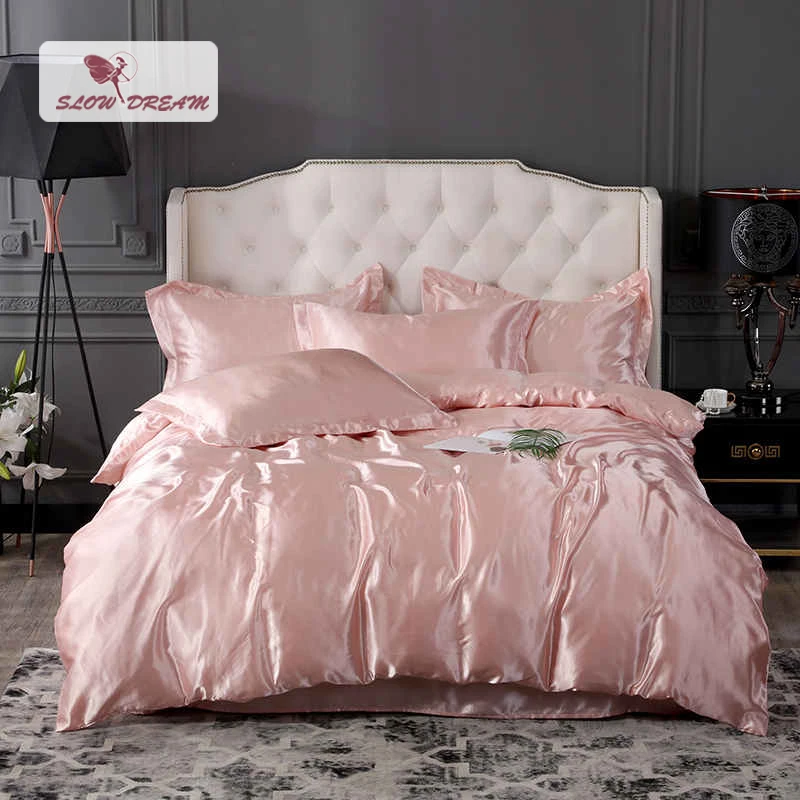 

SlowDream Luxury Bedding Set Duvet Cover Fitted Sheet Euro Adult Adult 100% Silk Bedspread Double Rubber Sheet On Elastic Band