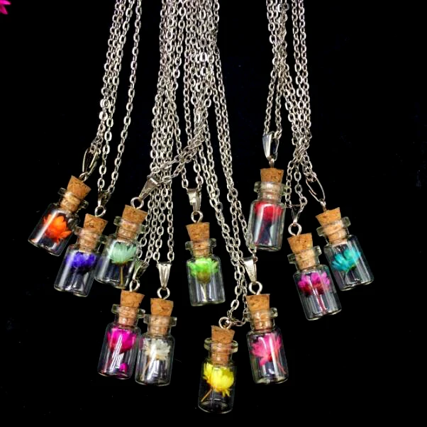 

1sets/lot New Style Personality Trendy Wish Glass Bottle Cork Stopper inside Daisy Dried Flowers Pendants & Necklaces For women