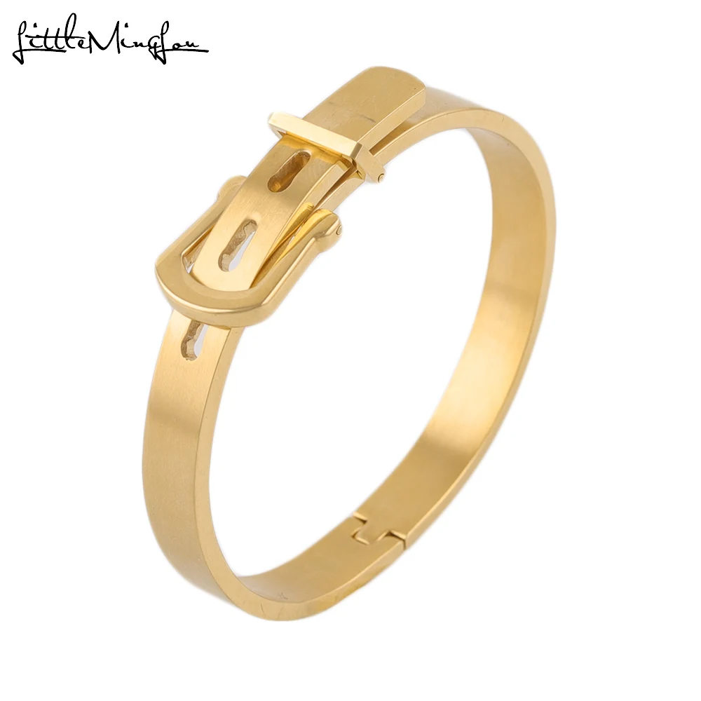 

Luxury Brand Gold Silver color men titan buckle belt charm Cuff Titanium stainless steel bracelets bangles for men women jewelry