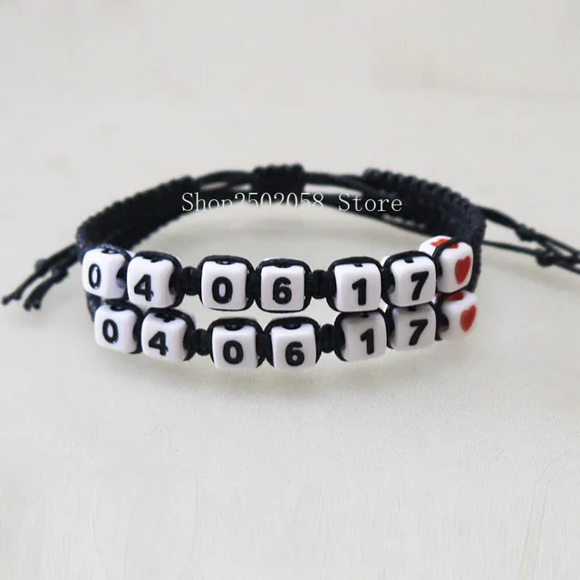 Pulsera de parejas con dije de fecha, pulsera de amor