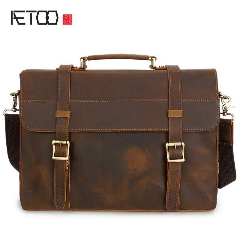 

BJYL Handmade Genuine Leather Men's Bag England Retro Shoulder Messenger Bag Men's Business Bag Head Cream Handbag