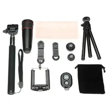 10в1 объектив камеры комплект рыбий глаз Широкоугольные Макро линзы 8x зум телефото Lentes хомуты для штатива селфи вспышка света для сотового Ph