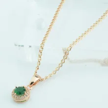 FJ Women 585 Rose Gold Color Green/Black Stone Cubic Zircon Pendant Wave Chain 45cm Necklace