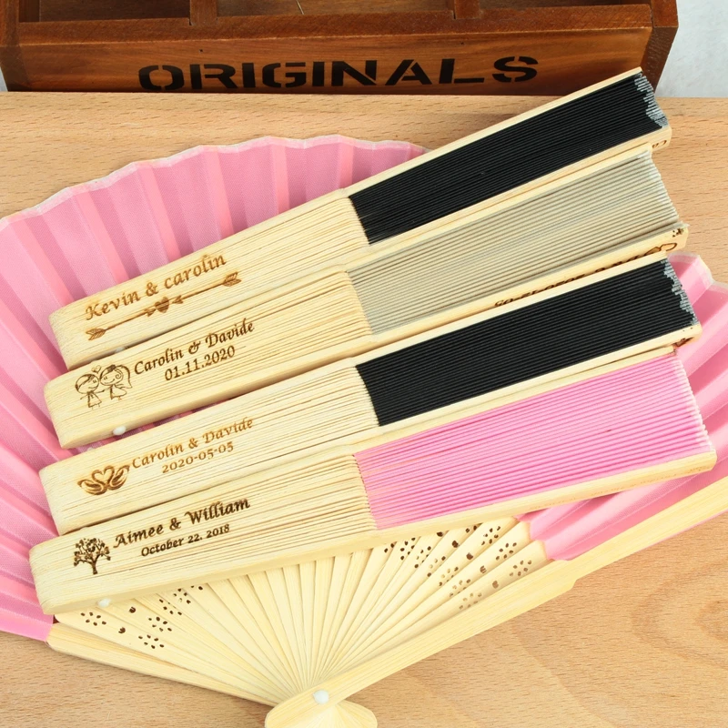 10Pcs Personalized Engraved Folding Hand Fans outdoor wedding supplies birthday party Gift Baby Shower Favors wedding souvenirs