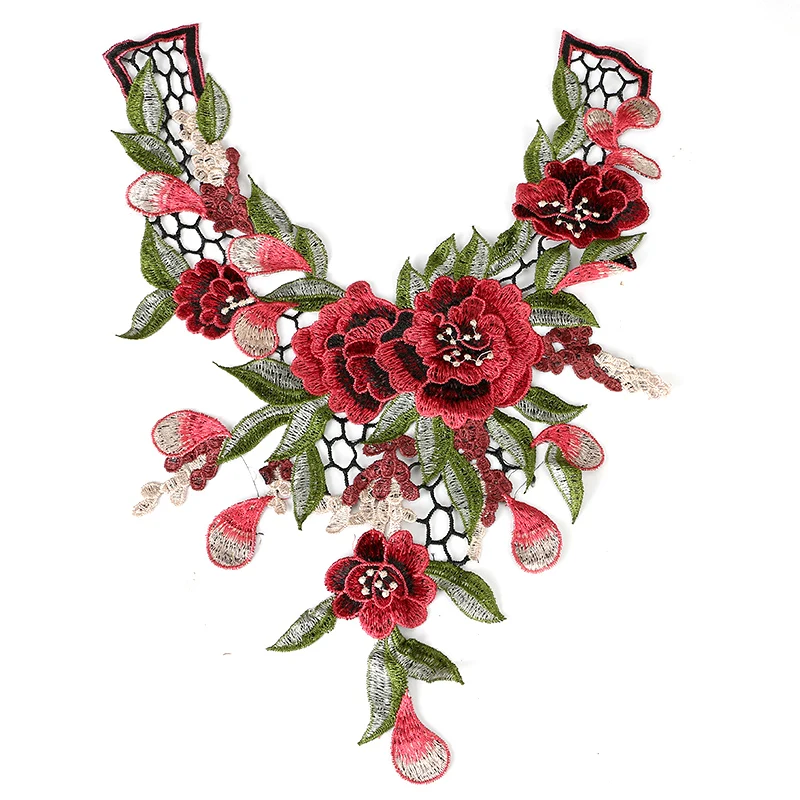 

1PC Embroidered Floral Lace Neckline Neck Collar Trim Clothes Sewing Applique Embroidery edge NL076