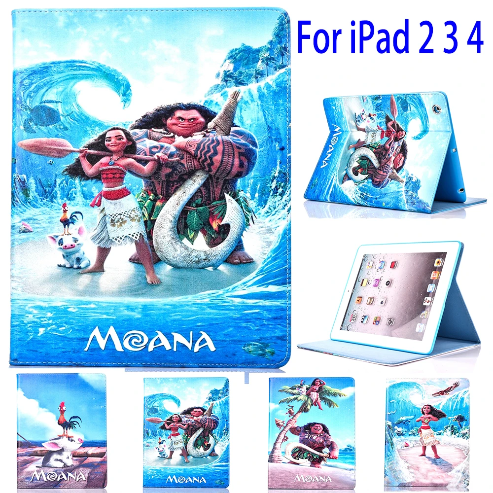 Tablet Case for Apple ipad 2 3 4 ipad4 Case fashional MOANA movie prints PU leather protective Cover stand shell coque para capa