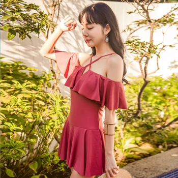 

Summer 2019 Sexy Backless Korean Mayo Ruffle Swimsuit Women One Piece May Women Fused Swimwear Female Bikinis Mujer Badpak XL