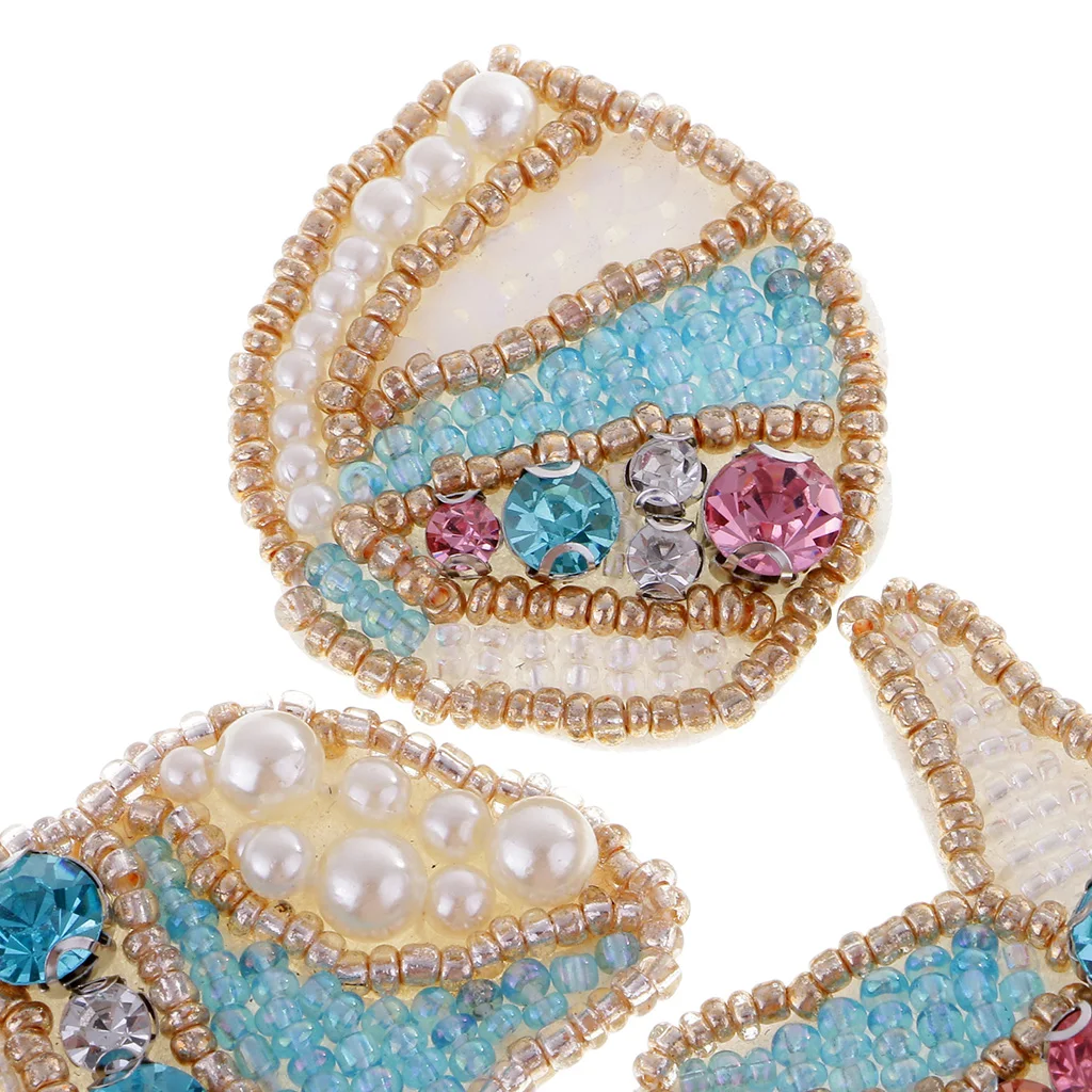 3Pcs Sew on Iron on Rhinestone Pearl Patch Beaded Starfish Conch Transfer Badge Applique for Clothes Bag Hat Craft Decor DIY